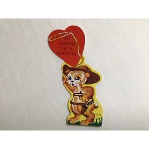Vintage Die Cut Valentine’s Day Greeting Card Partner Lasso Rope Cowboy ~755A